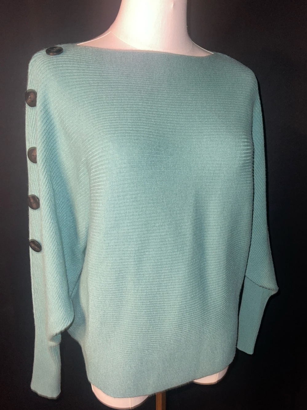 Faith & Zoe Teal Boatneck Ribbed Sweater with Shoulder Button